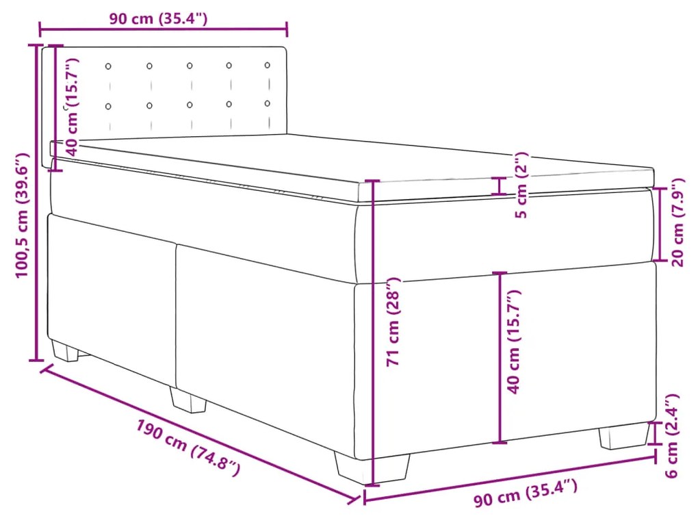 Κρεβάτι Boxspring με Στρώμα Σκούρο Πράσινο 90x190 εκ. Βελούδινο - Πράσινο