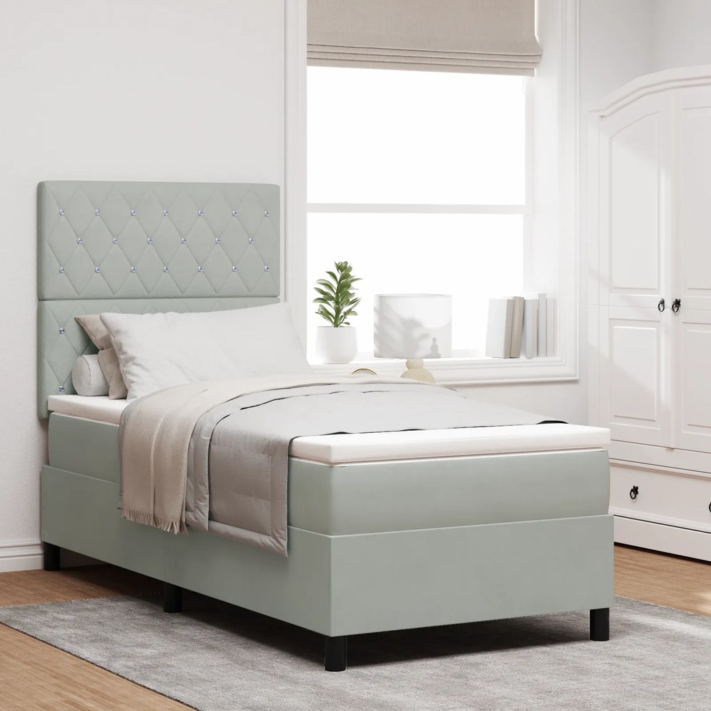 vidaXL Κρεβάτι Box Spring με Στρώμα & Φωτισμό LED Γκρι 90x190 εκ Βελούδο