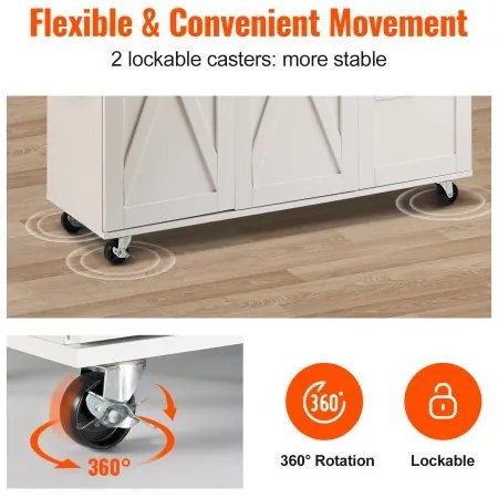 VEVOR Kitchen Island Cart with Solid Wood Top, 45.3&quot; Width Mobile Carts with Storage Cabinet, Rolling Kitchen Table with Spice Rack, Towel Rack, Drop Leaf and Drawer, Portable Islands on Wheels, White