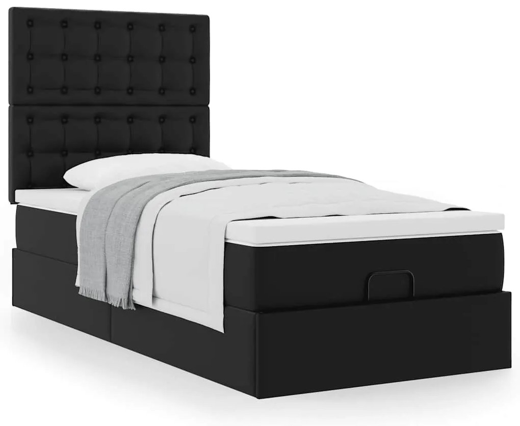 vidaXL Οθωμανικό κρεβάτι με στρώμα Μαύρο 90x200cm Faux Leather