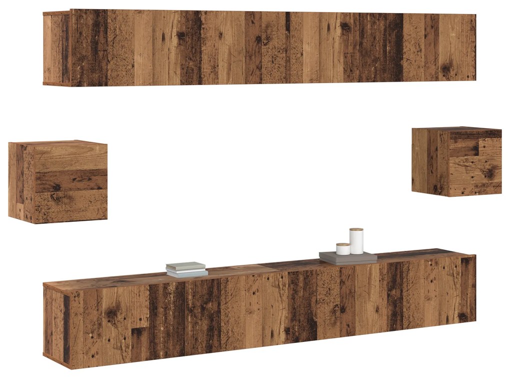 vidaXL Σετ επίπλου τηλεόρασης 6 pcs Παλαιό ξύλο 100 x 30 x 30 cm ξύλο