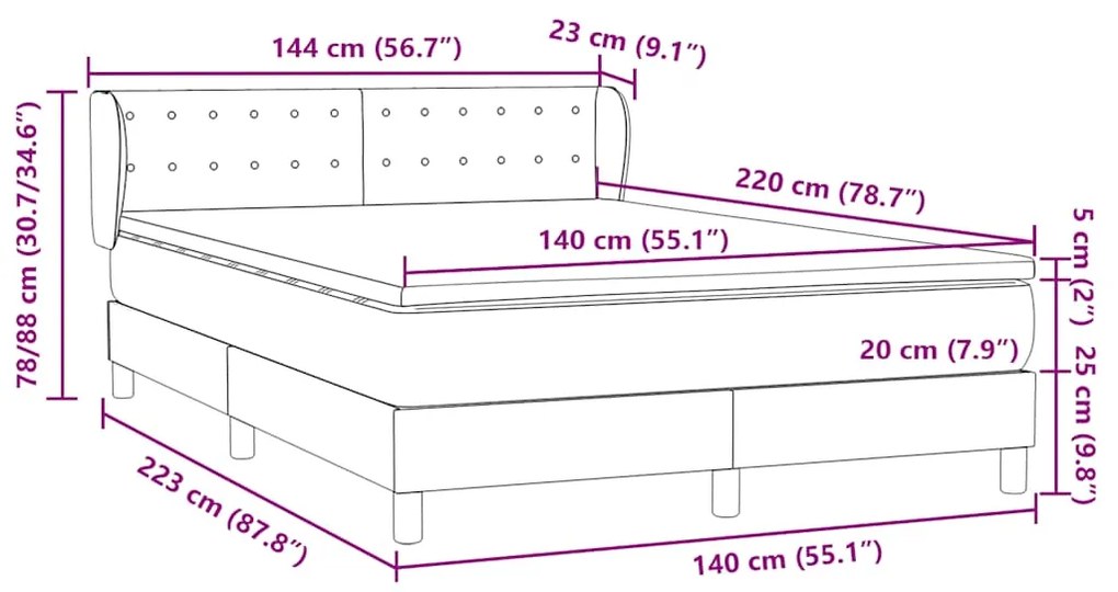 Box Spring κρεβάτι με στρώμα σκούρο μπλε 140x220 cm Βελούδινο - Μπλε