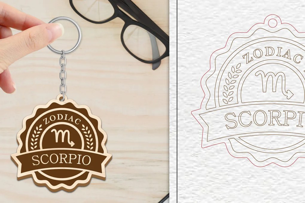 Σετ των 3 Intra απο ξύλο plywood 3mm-4mm πάχος – Scorpio Keychain | Ζώδιο Δίασταση  5x5 cm INTRAFABR-102216297