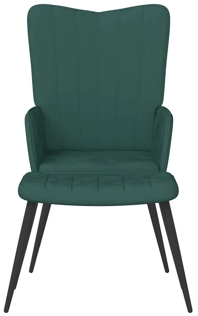 vidaXL Πολυθρόνα Relax Σκούρο Πράσινο Βελούδινη με Σκαμπό