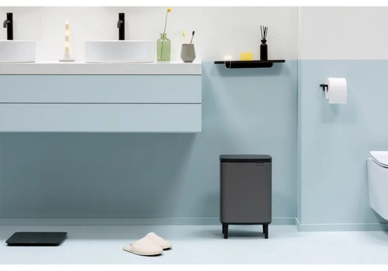 Κάδος απορριμμάτων Brabantia Bo Small Hi 12L, Ομαλό και αθόρυβο άνοιγμα, Αντιολισθητική βάση, Γκρι