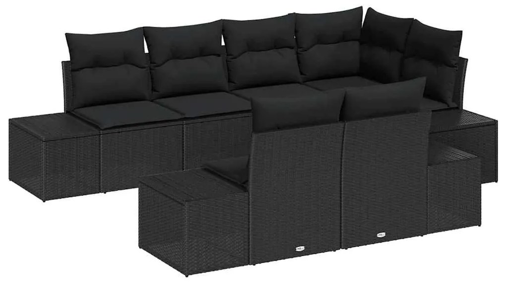 vidaXL Σετ Καναπέ Κήπου με μαξιλάρι 7 pcs Μαύρο συνθετικό ρατάν