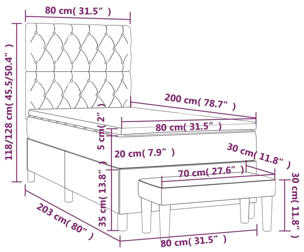 Κρεβάτι Boxspring με Στρώμα Μπλε 80x200 εκ. Υφασμάτινο - Μπλε