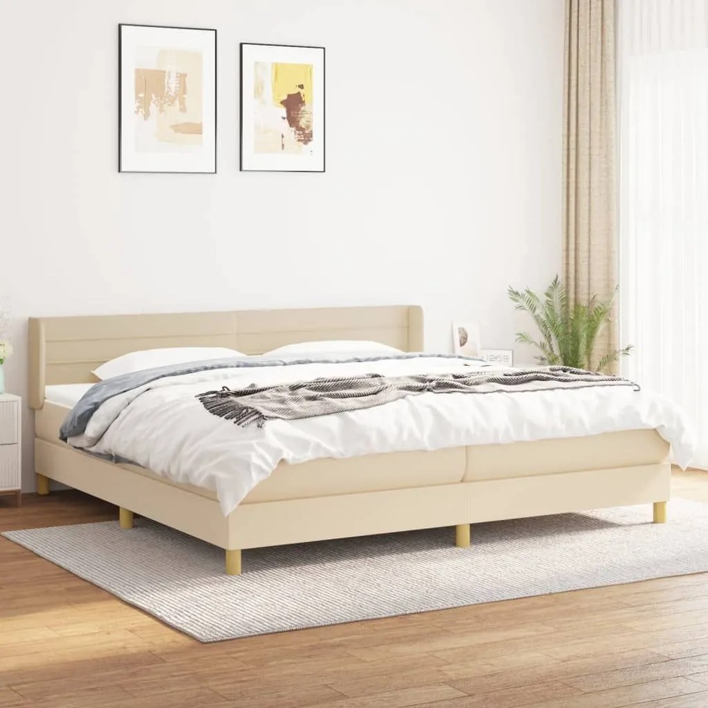 Κρεβάτι Boxspring με Στρώμα Κρεμ 200x200 εκ. Υφασμάτινο - Κρεμ