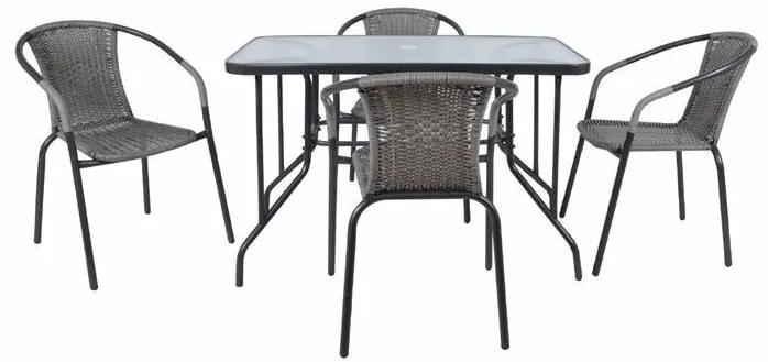 Σετ Τραπέζι και καρέκλες Mesa 115, Επεξεργασμένο γυαλί, Πλαστικό ψάθινο, Μέταλλο | Epipla1.gr
