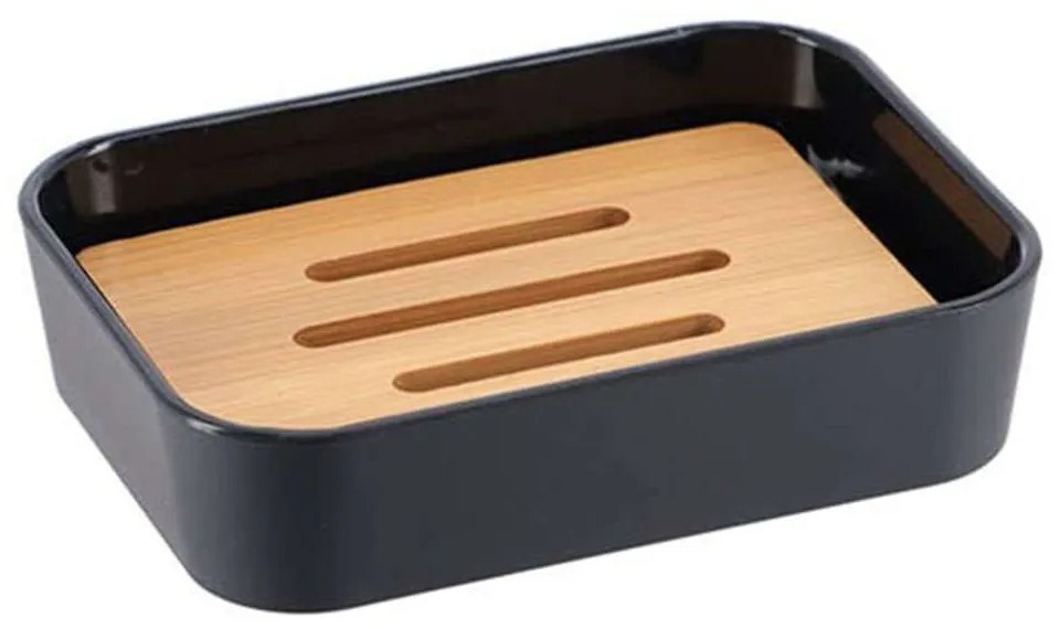 Σαπουνοθήκη Rubber Με Bamboo 06.64110103 Black-Natural Resin