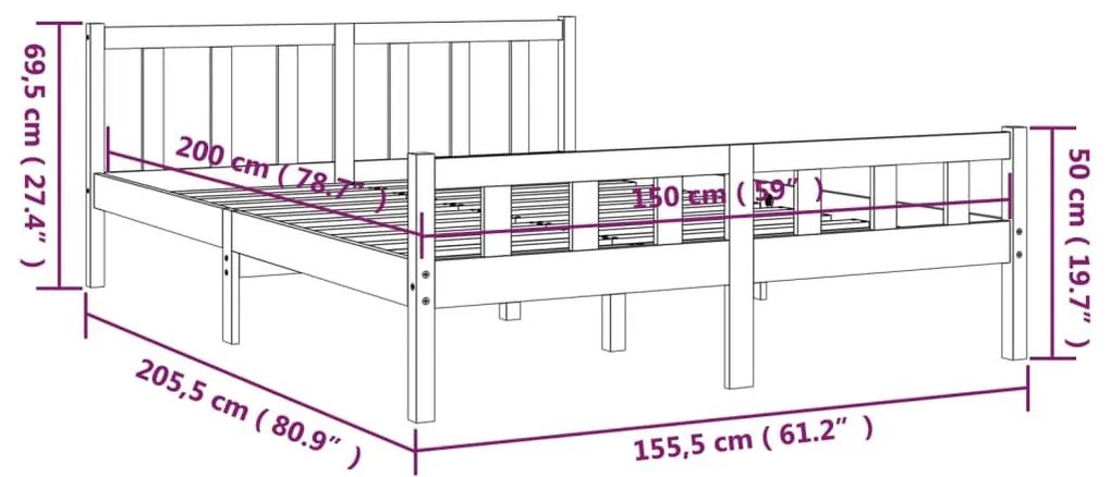 Πλαίσιο Κρεβατιού Λευκό 150 x 200 εκ. Μασίφ Ξύλο King Size - Λευκό