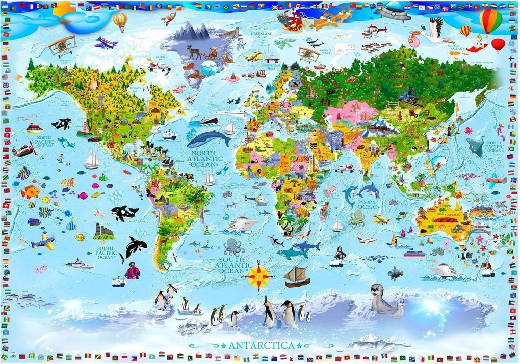 Αυτοκόλλητη φωτοταπετσαρία - World Map for Kids - 343x245