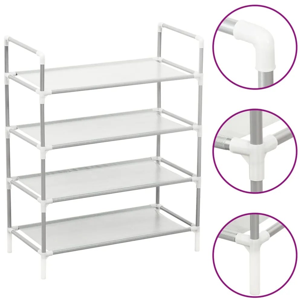 vidaXL Παπουτσοθήκη με 4 Ράφια Ασημί από Μέταλλο και Ύφασμα Non Woven