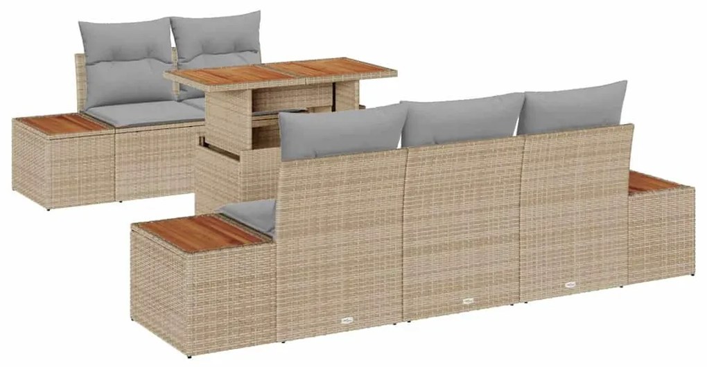 vidaXL Σέτ φαγητού για κήπο με μαξιλάρι 6 pcs Μπεζ και Γκρι