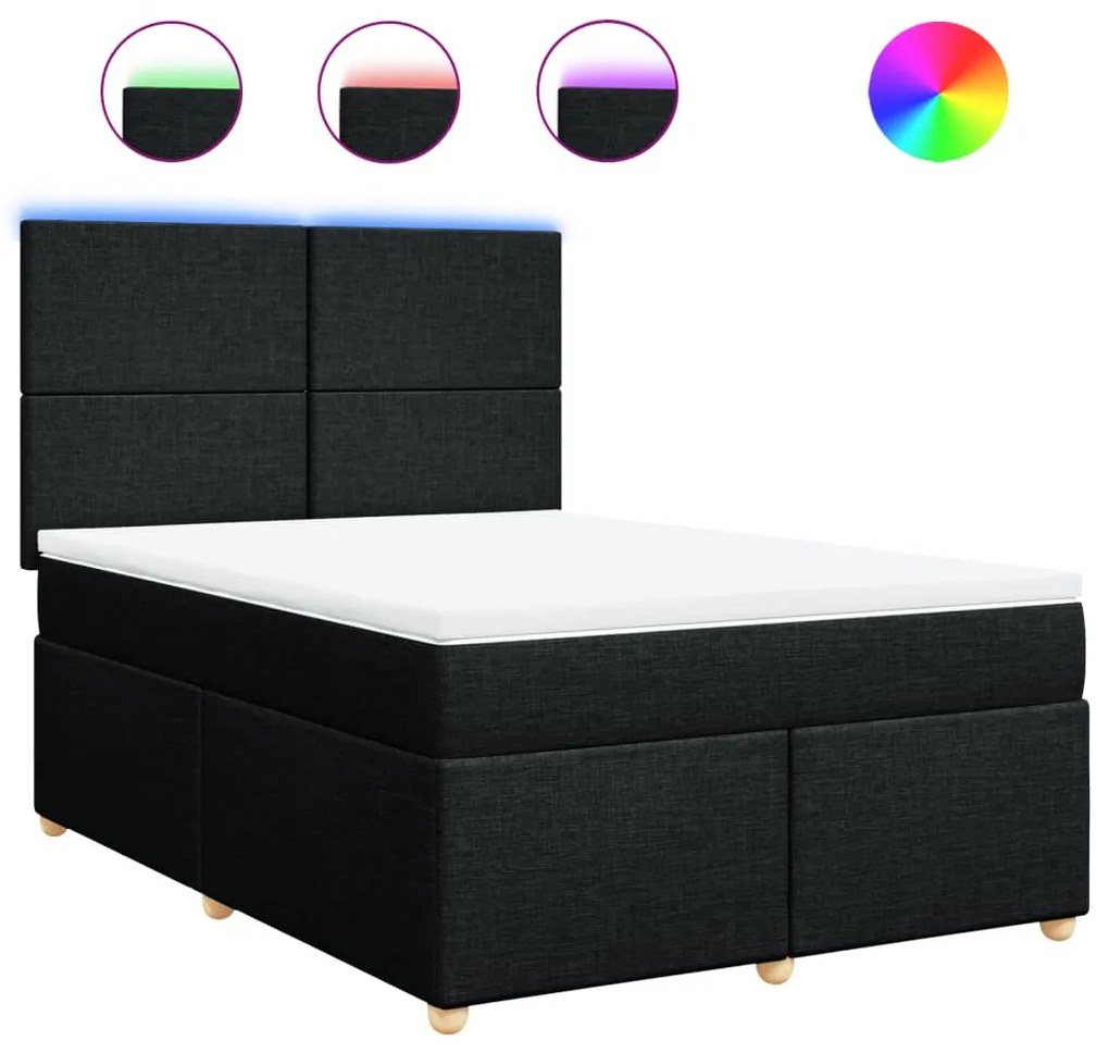 vidaXL Κρεβάτι Boxspring με Στρώμα Μαύρο 140x200 εκ. Υφασμάτινο