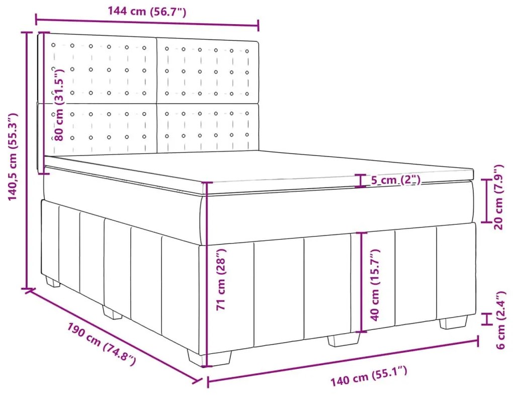 Κρεβάτι Boxspring με Στρώμα Μαύρο 140x190 εκ. Υφασμάτινο - Μαύρο