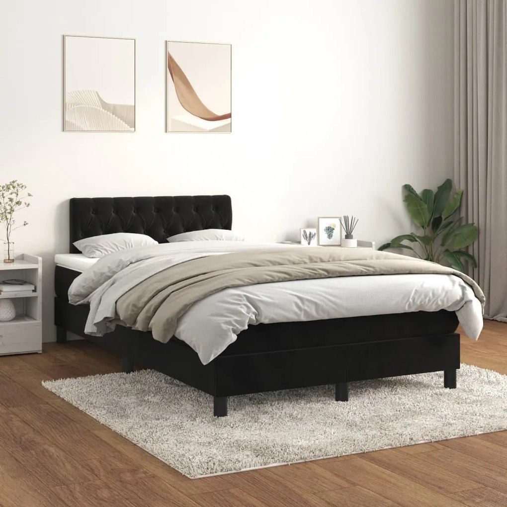 vidaXL Κρεβάτι Boxspring με Στρώμα Μαύρο 120 x 200 εκ. Βελούδινο