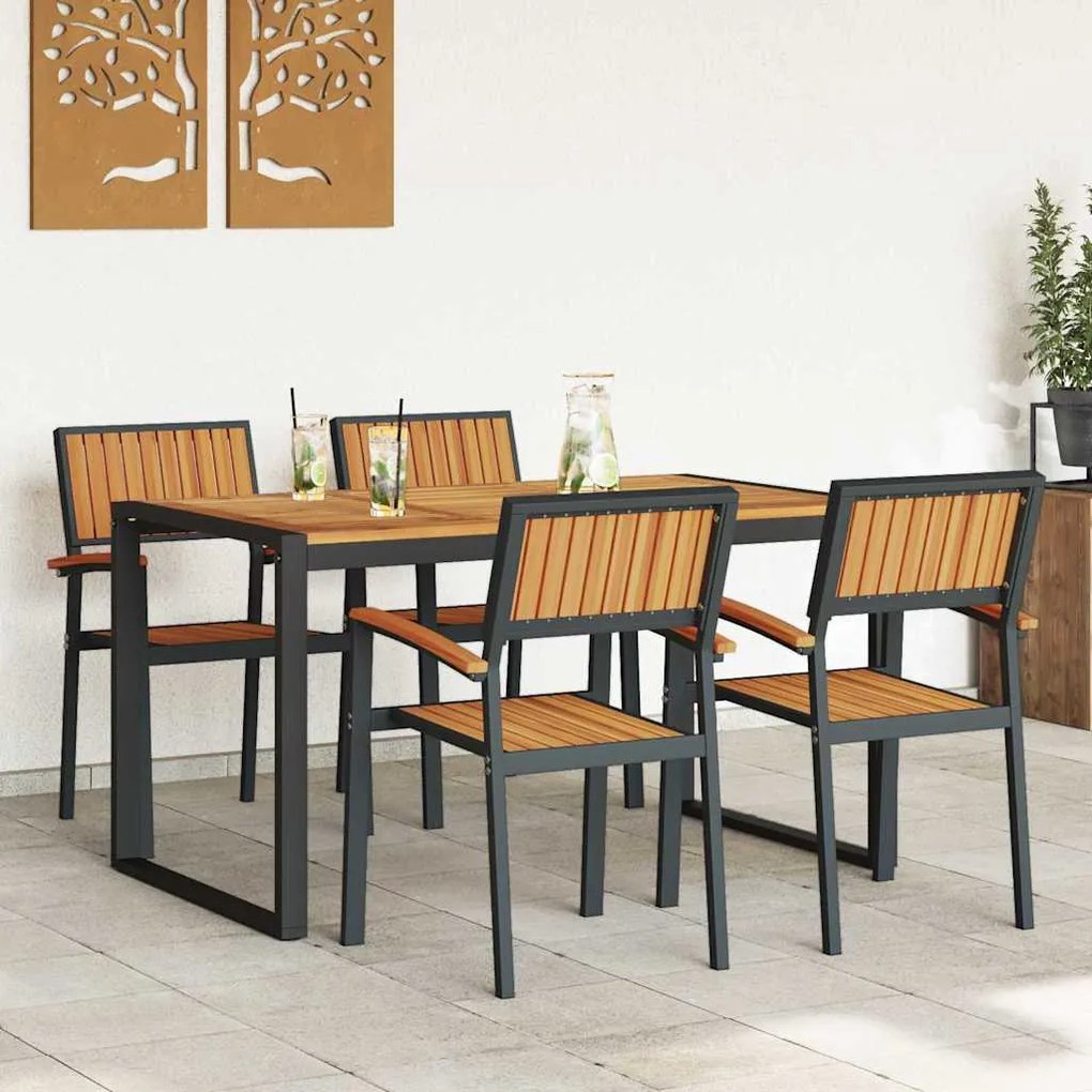 vidaXL Σέτ φαγητού για κήπο 5 pcs Μαύρο και καφέ 140 x 80 x 75 cm