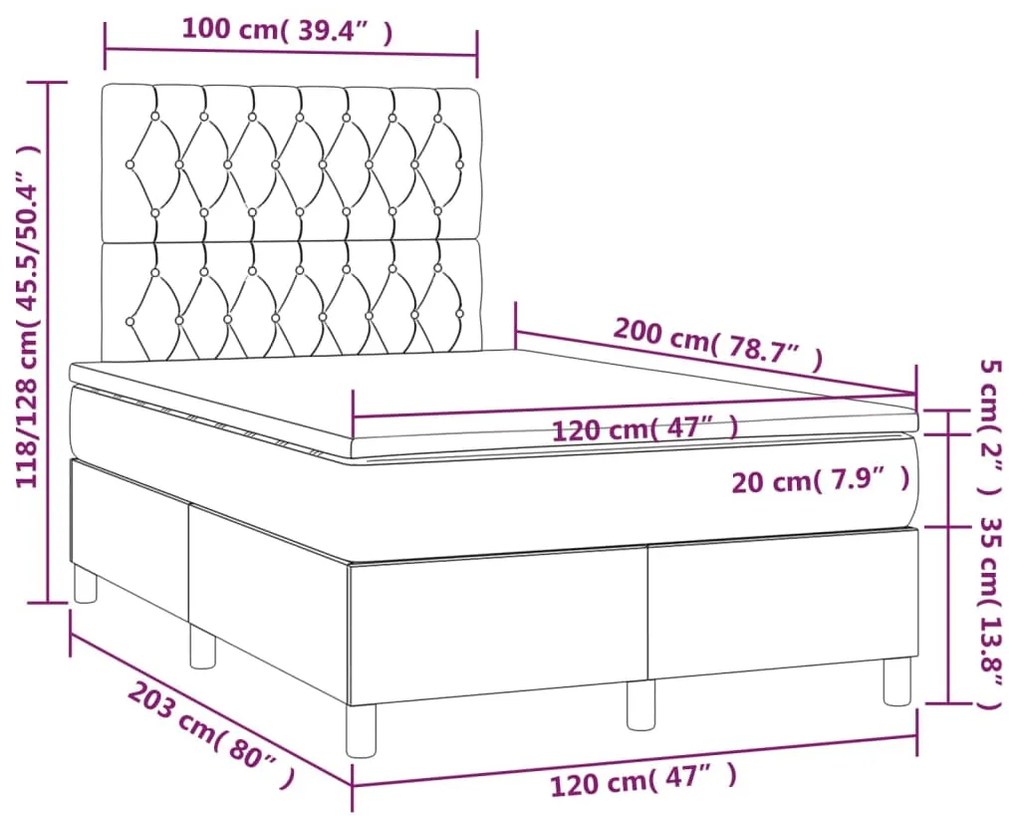 ΚΡΕΒΑΤΙ BOXSPRING ΜΕ ΣΤΡΩΜΑ &amp; LED ΜΠΛΕ 120X200 ΕΚ. ΥΦΑΣΜΑΤΙΝΟ 3135107