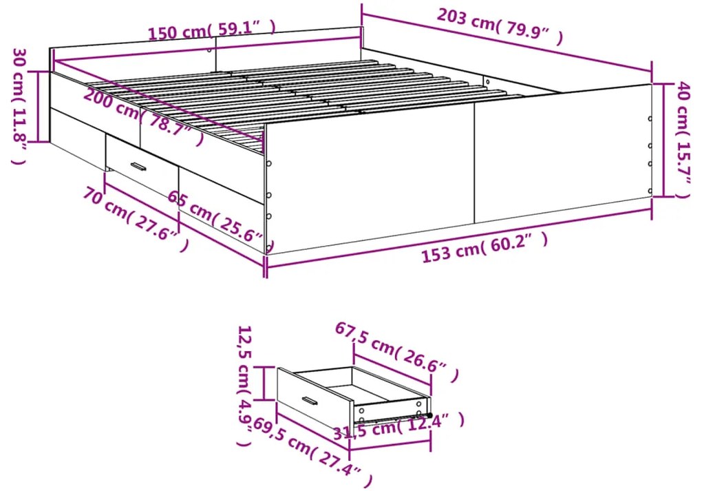 ΠΛΑΙΣΙΟ ΚΡΕΒΑΤΙΟΥ ΜΕ ΣΥΡΤΑΡΙΑ SONOMA ΔΡΥΣ 150X200ΕΚ. ΕΠΕΞ. ΞΥΛΟ 3280288