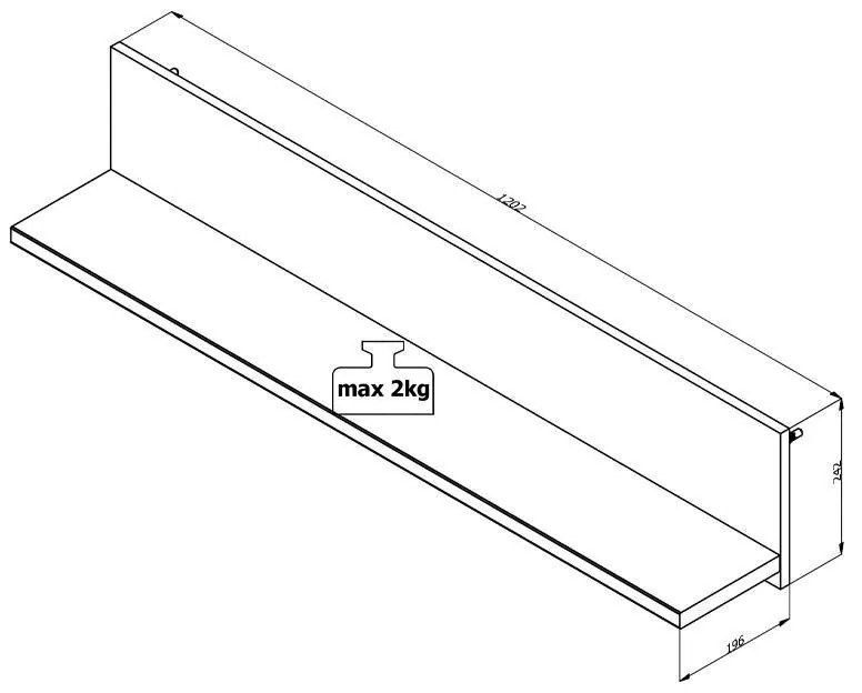 Ράφι τοίχου Kent ZP Γκρί Δρύς - Λευκός Δρύς 120x19x22 εκ. 120x19x22 εκ.