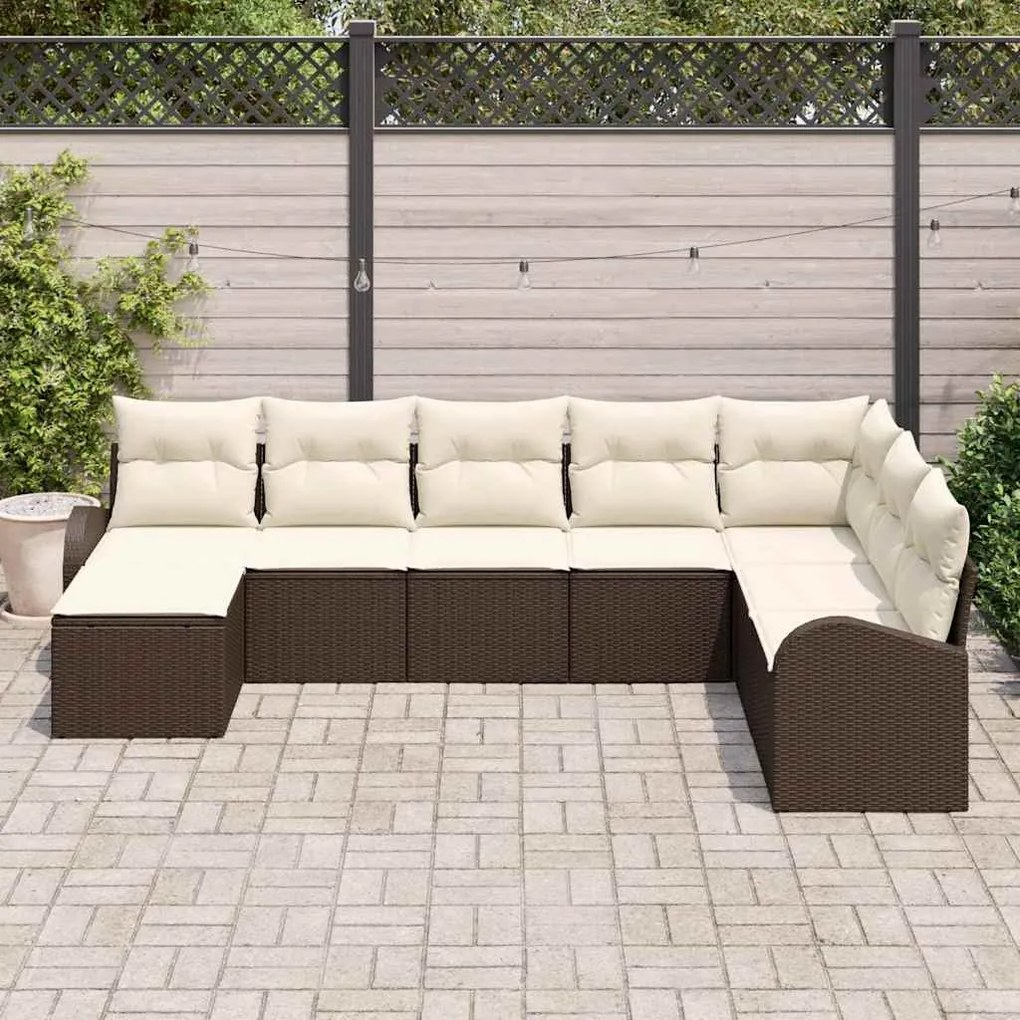vidaXL Σετ Καναπέ Κήπου με μαξιλάρι 8 pcs Καφέ Πολυ ράταν