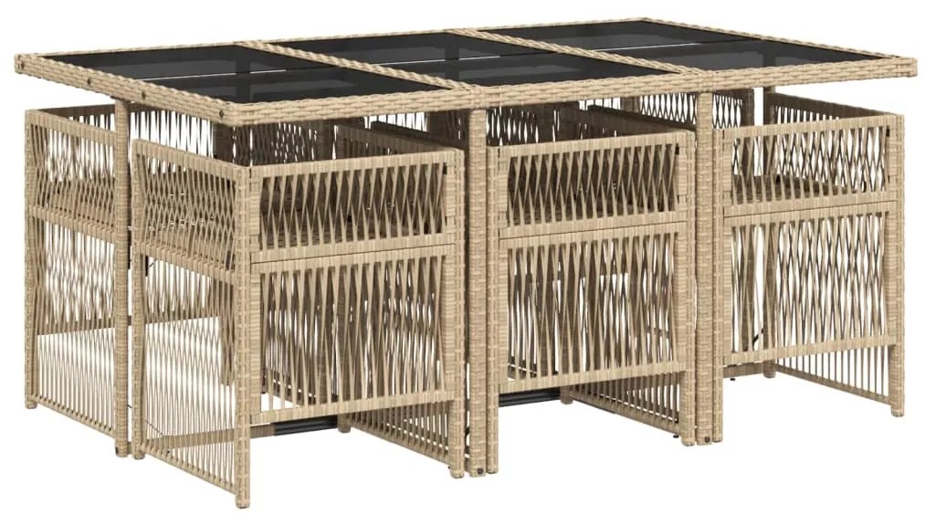 vidaXL Σετ Τραπεζαρίας Κήπου 7 τεμ. Μπεζ Συνθετικό Ρατάν με Μαξιλάρια