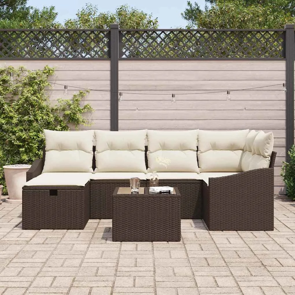 vidaXL Σετ Καναπέ με μαξιλάρι 7 pcs Καφέ και Κρέμα συνθετικό ρατάν