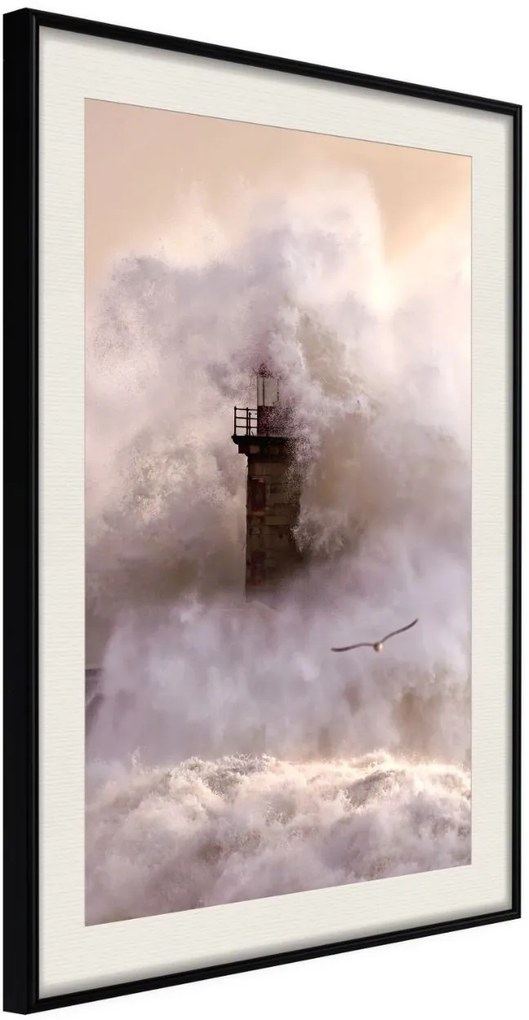 Αφίσα - Lighthouse During a Storm - 20x30 - Μαύρο - Με πασπαρτού