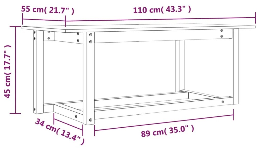 Τραπεζάκι Σαλονιού Μαύρο 110x55x45 εκ. από Μασίφ Ξύλο Πεύκου - Μαύρο