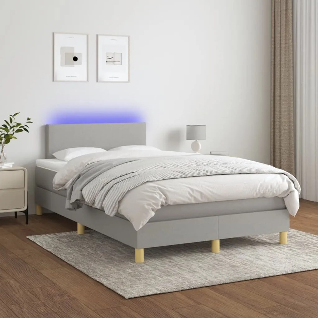 Κρεβάτι Boxspring με Στρώμα &amp; LED Αν.Γκρι 120x200 εκ Υφασμάτινο