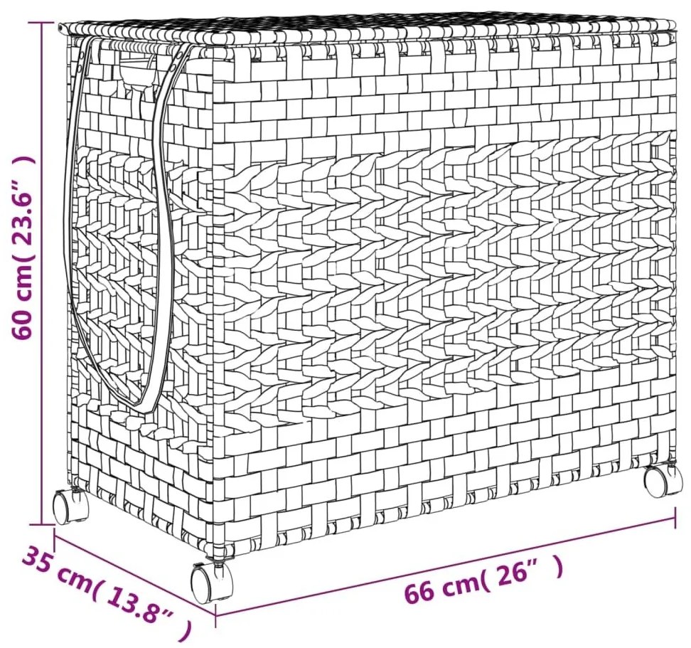 Καλάθι Άπλυτων με Τροχούς Σκούρο Καφέ 66x35x60 εκ. από Ρατάν - Καφέ