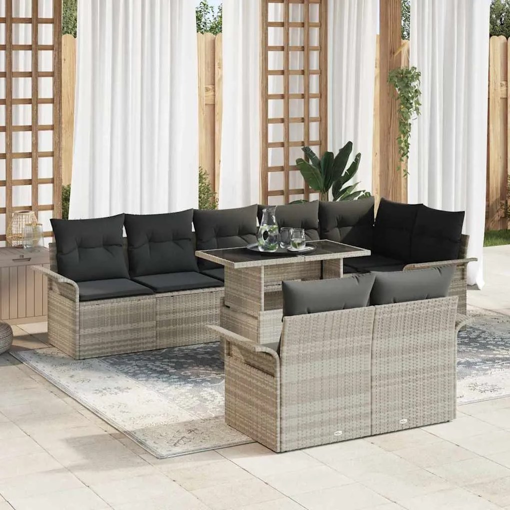 vidaXL Σετ Καναπέ Κήπου με μαξιλάρι 9 pcs Ανοιχτό γκρι Πολυ ράταν