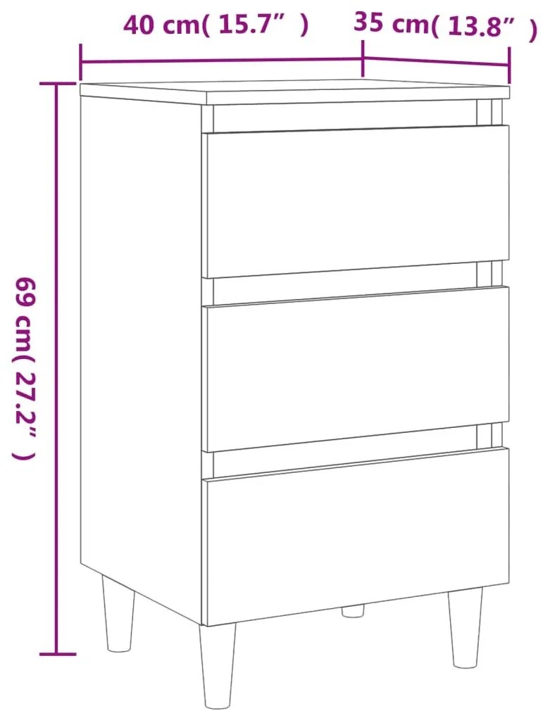 Κομοδίνο Καπνιστή Δρυς 40 x 35 x 69 εκ. με Μασίφ Ξύλινα Πόδια - Καφέ