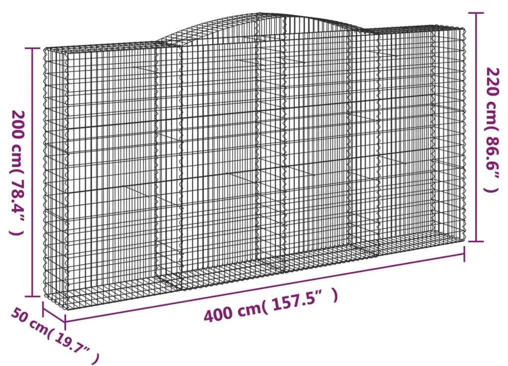 Συρματοκιβώτια Τοξωτά 6 τεμ. 400x50x200/220 εκ. Γαλβαν. Ατσάλι - Ασήμι