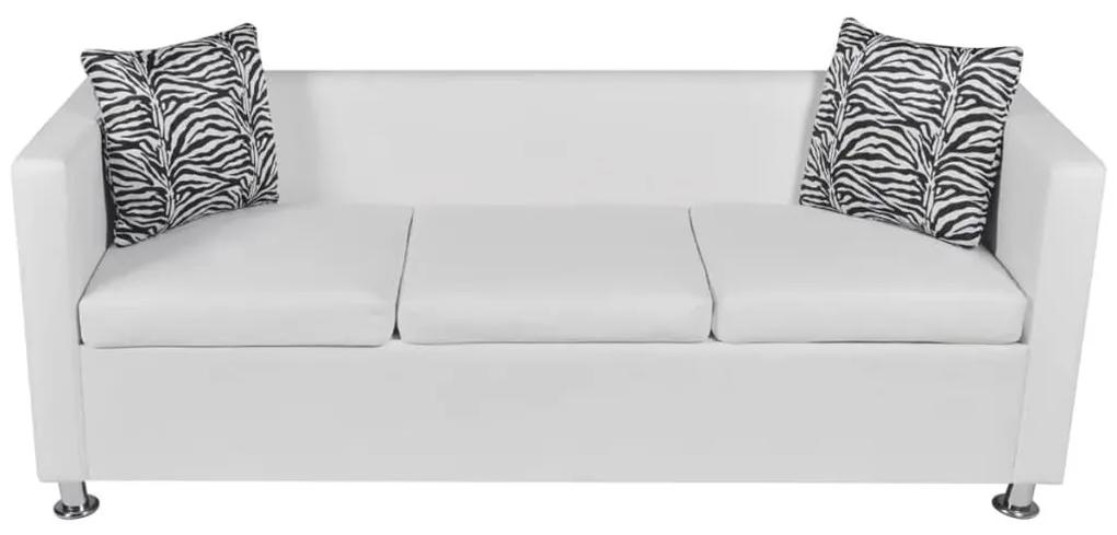 Καναπές Τριθέσιος Λευκός από Συνθετικό Δέρμα - Λευκό
