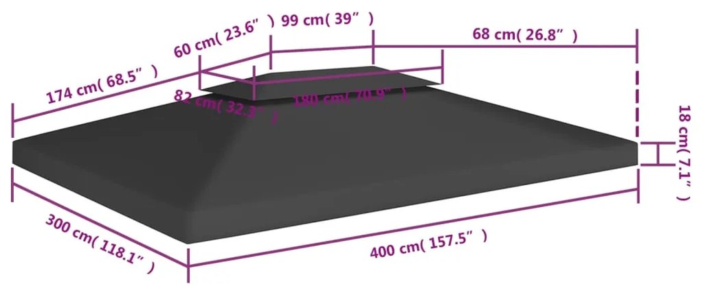 vidaXL Κάλυμμα για Κιόσκι 2 Επιπέδων Μαύρο 4 x 3 μ. 310 γρ./μ²