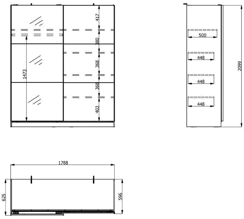 Ντουλάπα Sierra 180 με Καθρέφτη Γκρί 180x62.5x210 εκ. 179x62.5x210 εκ.