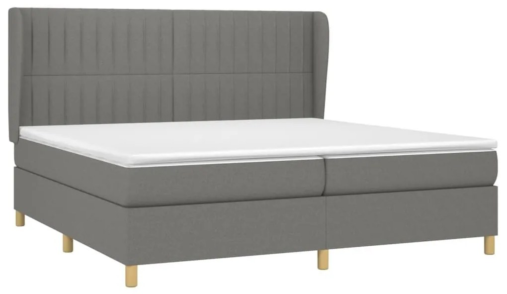 Κρεβάτι Boxspring με Στρώμα Σκούρο Γκρι 200x200 εκ. Υφασμάτινο - Γκρι