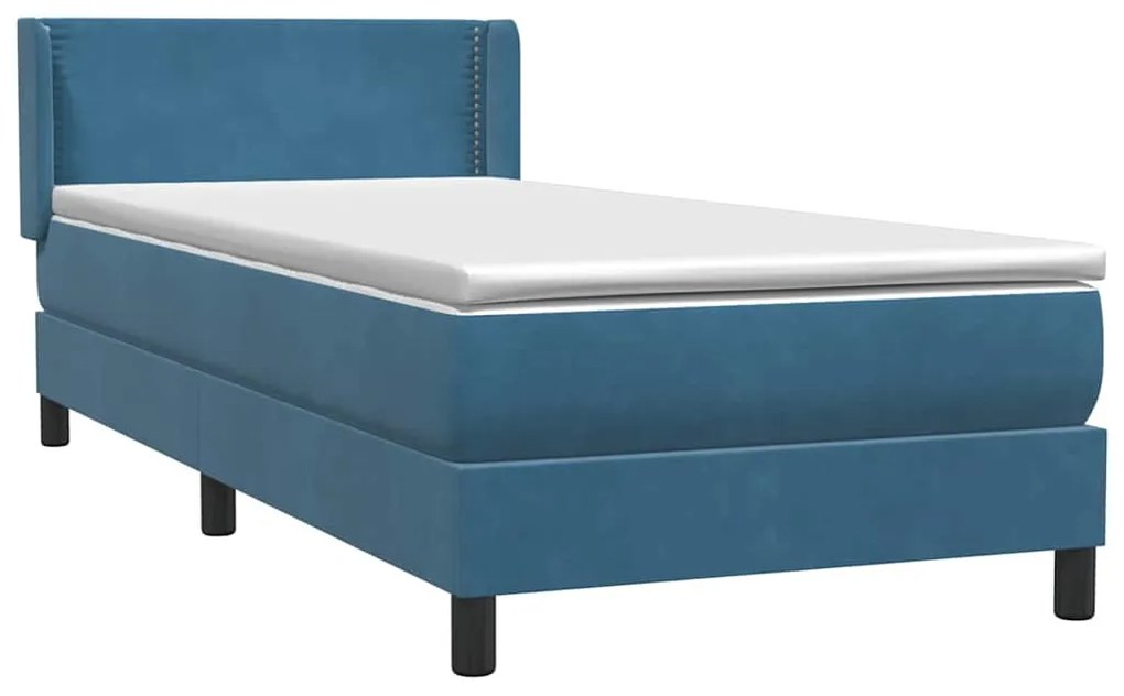 vidaXL Box Spring κρεβάτι με στρώμα σκούρο μπλε 90x210 εκ. Βελούδινο