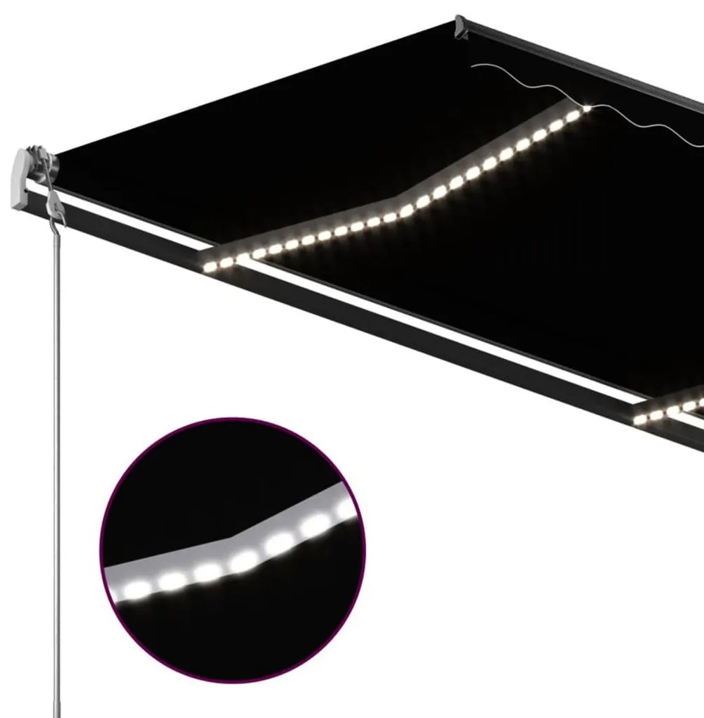 vidaXL Τέντα Συρόμενη Χειροκίνητη με LED Ανθρακί 4 x 3,5 μ.