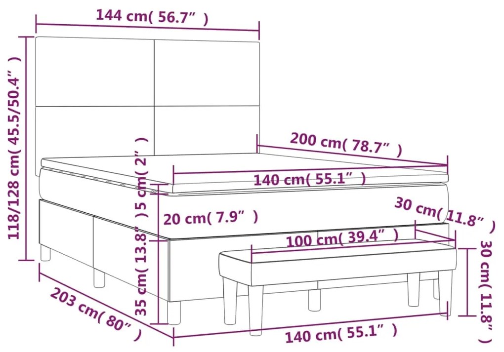 Κρεβάτι Boxspring με Στρώμα Γκρι 140x200εκ. από Συνθετικό Δέρμα - Γκρι