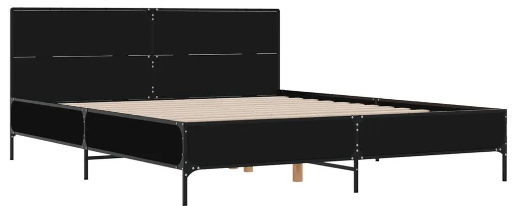 vidaXL Πλαίσιο Κρεβατιού Μαύρο 135x190 εκ. Επεξ. Ξύλο &amp; Μέταλλο