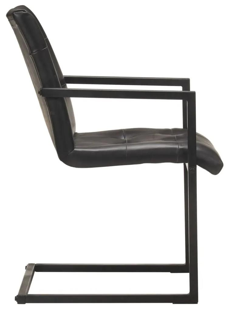 Καρέκλες Τραπεζαρίας «Πρόβολος» 6 τεμ. Μαύρες από Γνήσιο Δέρμα - Μαύρο