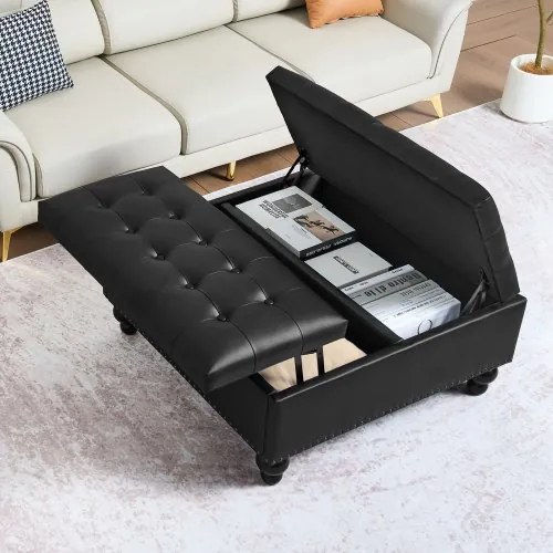 VEVOR 34 in Square Leather Ottoman with Storage Coffee Table for Living Room