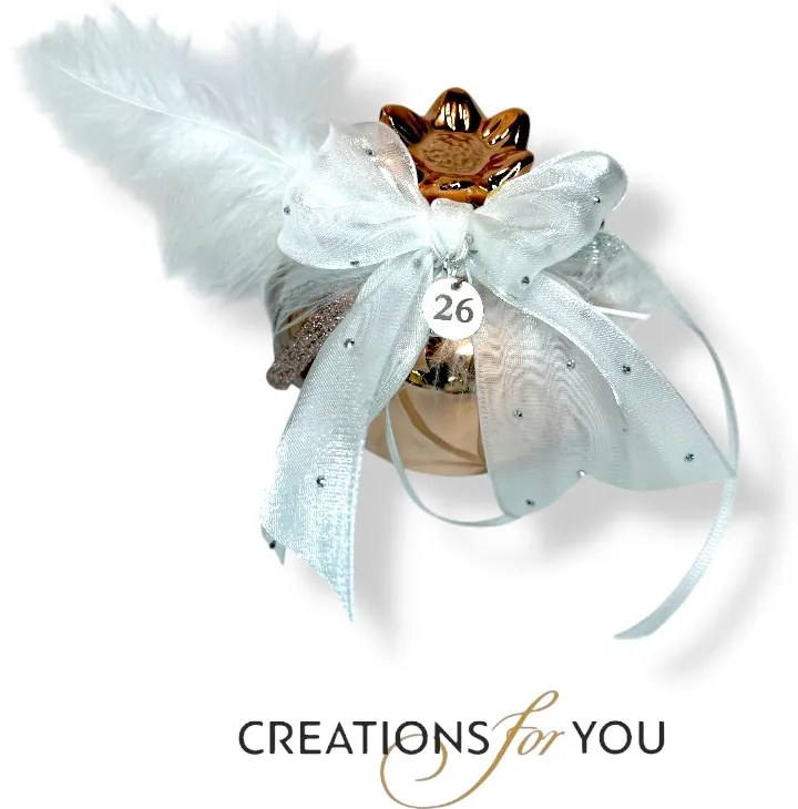 Κεραμικό ρόδι ροζ χρυσό με λευκή και ασημί διακόσμηση