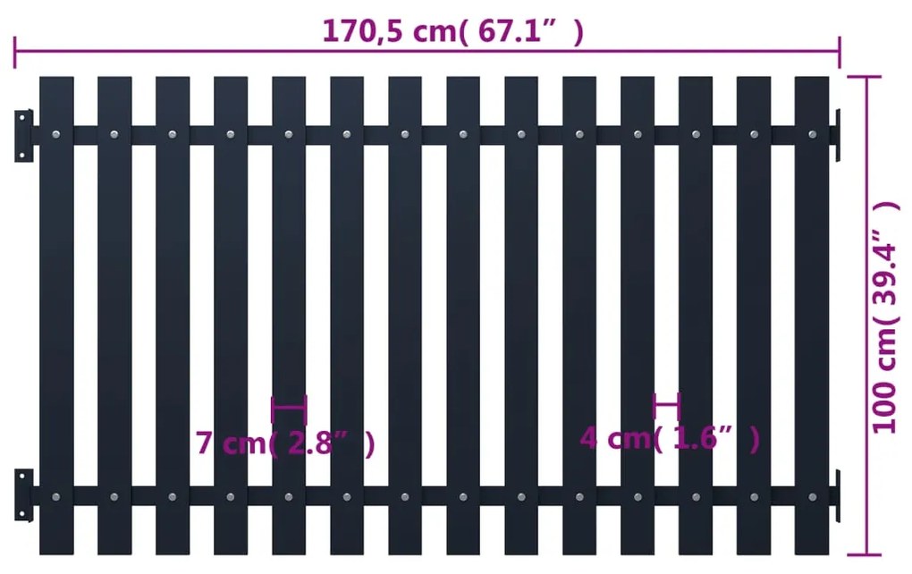 vidaXL Πάνελ Περίφραξης Ανθρακί 178x100 εκ. Ατσάλι με ηλεκτροστατική βαφή πούδρας