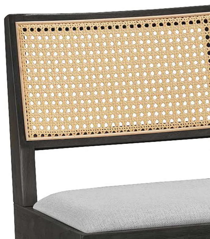 Σκαμπό bar με μπράτσα Winslow pakoworld ξύλο rubberwood μαύρο-pvc rattan φυσικό-ύφασμα γκρι