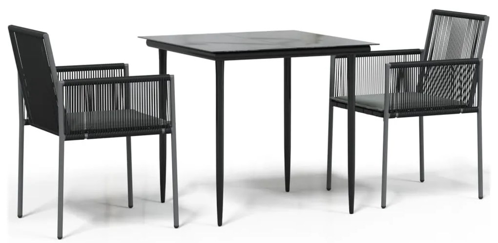 vidaXL Τραπεζαρία Κήπου Σετ 3τεμ Μαύρο Συνθ. Ρατάν/Ατσάλι με Μαξιλάρια