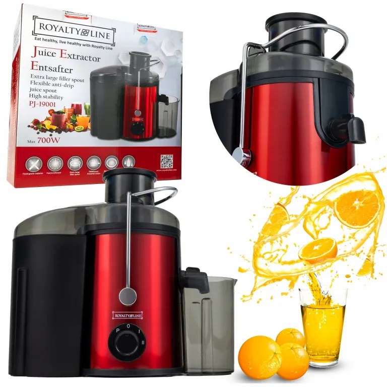 Αποχυμωτής Royalty Line PJ-19001, 700W, 2 ταχύτητες + Pulse, 0.450 ml, Ειδικό σύστημα για αποφυγή σταξίματος, Κόκκινο